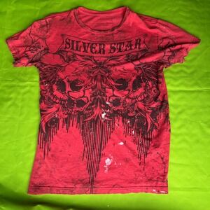 Silver Star Casting Co Mens Red Skull Graphic MMA T-Shirt Size Medium Y2K Grunge